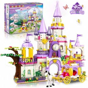 5-In-1 Purple Castle & Carriage Creative STEM Building Blocks Sets Girls Princess Castle Building Toys Gift For Girls Age 6 7 8 9 10 11 12 Years Old Color Block Color Blocks Purple