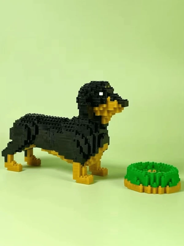 (packaging) Cartoon Pet Dachshund Miniature Mini Building Blocks Animal Set Made Of Abs Material With Finished Size Of 16.5*7*11cm, 3d Assembly Diy Puzzle Toy Suitable For Adult Decompression & Gift Or Halloween Gift, 1pc Maroon