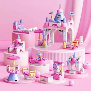 131pcs Six-In-One Pink Castle Building Blocks Toy Set , Mini City Architecture Model , Diy Educational Assembling Kids' Puzzle Toy , Best Christmas And Birthday Gift For Girls Room Decorationwinter Gifts Thanksgiving Gifts Color Block Color Blocks ,Toy Set ,Children Room ,Christmas Gift For Kids Coral Pink