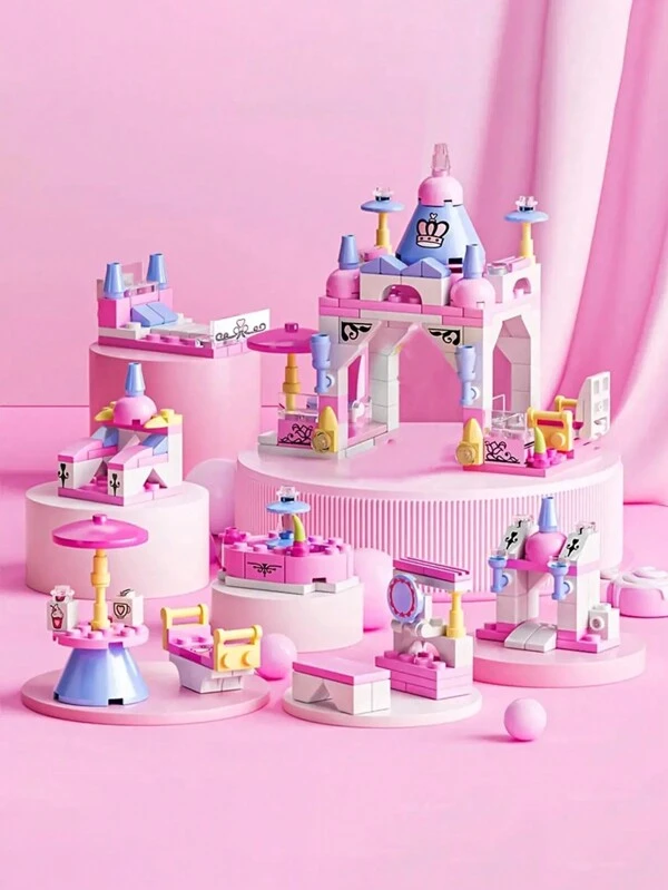 131pcs Six-In-One Pink Castle Building Blocks Toy Set , Mini City Architecture Model , Diy Educational Assembling Kids' Puzzle Toy , Best Christmas And Birthday Gift For Girls Room Decorationwinter Gifts Thanksgiving Gifts Color Block Color Blocks ,Toy Set ,Children Room ,Christmas Gift For Kids Coral Pink