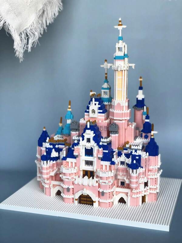 Pink Fairy Tale Castle Palace Architecture Creative Miniature Building Blocks Set 3d Puzzle Assembly Toy, Educational Gift, Collectible, Valentine's Day Gift, Birthday Gift, 1pc Room Decoration Multicolor