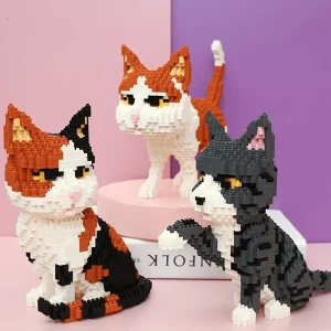 1pc Funny Cartoon Pet Cat Mini Building Blocks Set With 4 Different Postures (Sitting, Stretching, Waving, Walking), 3d Puzzle Diy Animal Model Decoration For Festival Gift Room Decoration Multicolor