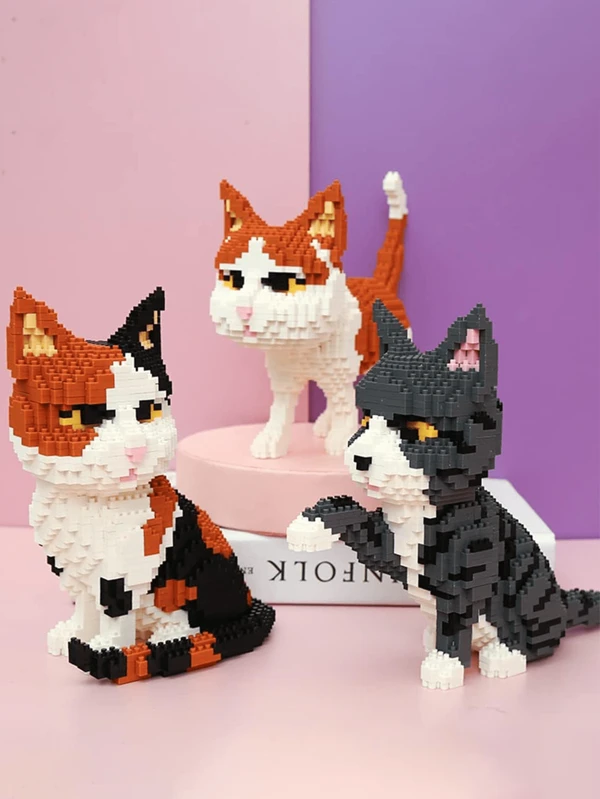 1pc Funny Cartoon Pet Cat Mini Building Blocks Set With 4 Different Postures (Sitting, Stretching, Waving, Walking), 3d Puzzle Diy Animal Model Decoration For Festival Gift Room Decoration Multicolor