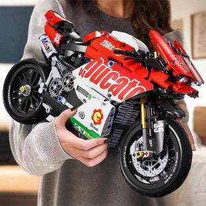 Christmas Decoration 863pcs V4 Motorcycle Building Blocks Set, Technic Series Super Motorbike Model, Technical Racing, Adult Assembly Toys, Birthday Gift / Holiday Gifts Red and White