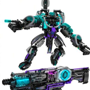 2-In-1 Transforming Block Toy With Electric Gun And Robot - Futuristic, Mechanical Interactions And Lighting Effects, Building Blocks Guns Model Toys, With Electric Drive 3037PCS Room Decoration Blue