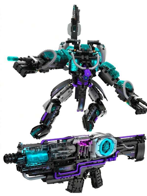 2-In-1 Transforming Block Toy With Electric Gun And Robot - Futuristic, Mechanical Interactions And Lighting Effects, Building Blocks Guns Model Toys, With Electric Drive 3037PCS Room Decoration Blue