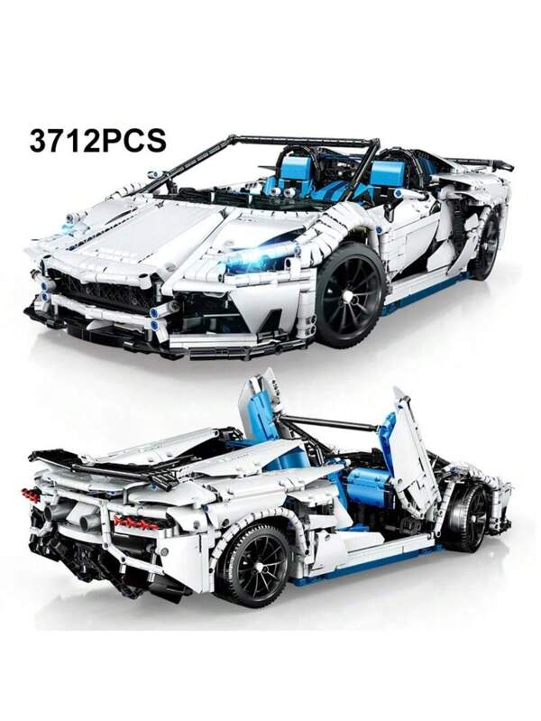 1:8 White Technic Sports Car 3712Pcs Building Blocks Technical Racing Car Model Vehicle DIY Assembly Building Blocks Creative Toys Adult Racing Enthusiast Birthday Gift White