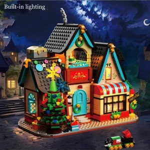 Christmas Decoration 1488PCS Vibrant Christmas House Block Building Model Set - Colorful LED Lights Decorative Ornaments With Challenging Design - Ideal For Block Collectors, Perfect Gift For Halloween And Christmas Celebrations Winter Gifts Thanksgiving Gifts Color Block Color Blocks Pack Bag