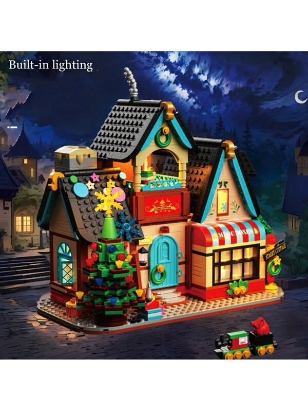 Christmas Decoration 1488PCS Vibrant Christmas House Block Building Model Set - Colorful LED Lights Decorative Ornaments With Challenging Design - Ideal For Block Collectors, Perfect Gift For Halloween And Christmas Celebrations Winter Gifts Thanksgiving Gifts Color Block Color Blocks Pack Bag