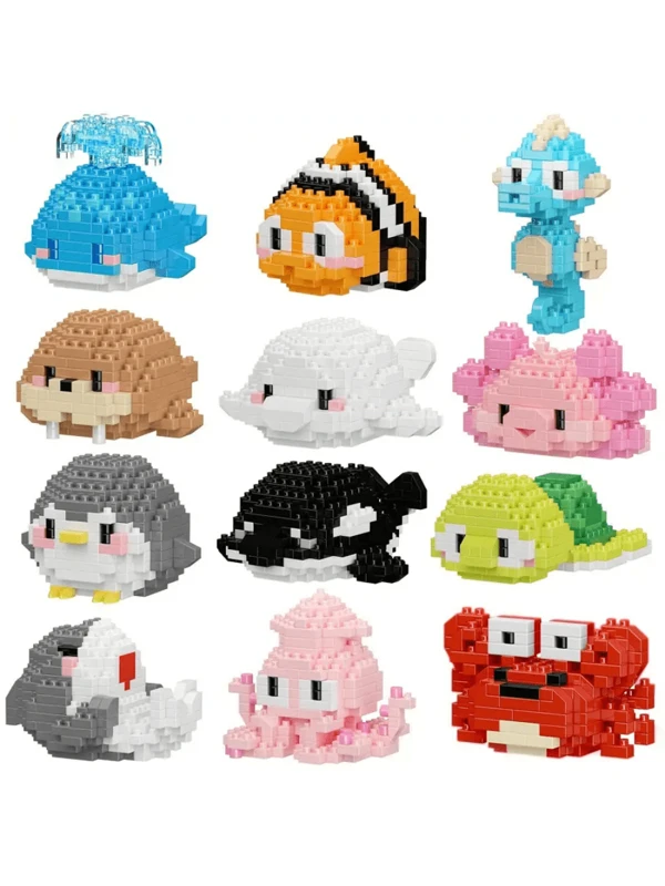 1pc Cute Sea Animals Creature Building Toy Blocks Marine Life Mini Bricks Micro Building Toys Party Favors, Sea Animal Mini Building Blocks Sets, Goodie Bags Stocking Stuffer Classroom Prizes Building Kit, Birthday Gifts Random