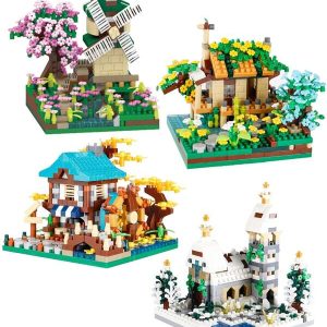 600pcs Garden House Model Building Blocks Set, Creative Flower House Tower Windmill Modular Construction Bricks, 543pcs Preserved Peony Flower Micro Diamond Bricks, DIY Music Box Model, 4 Seasons Tree House 3D Puzzle Decor, Chinese Dragon Year New Bricks, Ideal Gift For Friends And Loved Ones. Multicolor