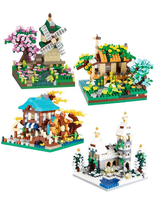 600pcs Garden House Model Building Blocks Set, Creative Flower House Tower Windmill Modular Construction Bricks, 543pcs Preserved Peony Flower Micro Diamond Bricks, DIY Music Box Model, 4 Seasons Tree House 3D Puzzle Decor, Chinese Dragon Year New Bricks, Ideal Gift For Friends And Loved Ones. Multicolor