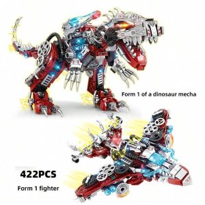 422pcs/Set Building Blocks, Dinosaur Mecha, 2-In-1 Transformable Warrior Mech, Transforming Battle Vehicle Assembly Kit, Educational Puzzle Construction Toys For Children Multicolor