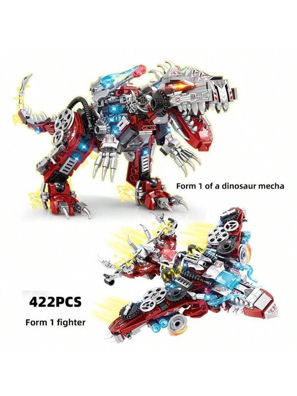 422pcs/Set Building Blocks, Dinosaur Mecha, 2-In-1 Transformable Warrior Mech, Transforming Battle Vehicle Assembly Kit, Educational Puzzle Construction Toys For Children Multicolor